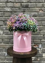 Цветочная композиция из Гипсофила и Розы в шляпной коробке в Сосны