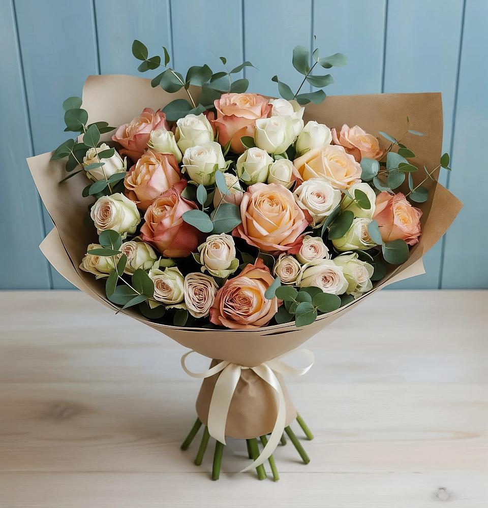 Букет цветов из: Альстромерии и Розы в Сосны