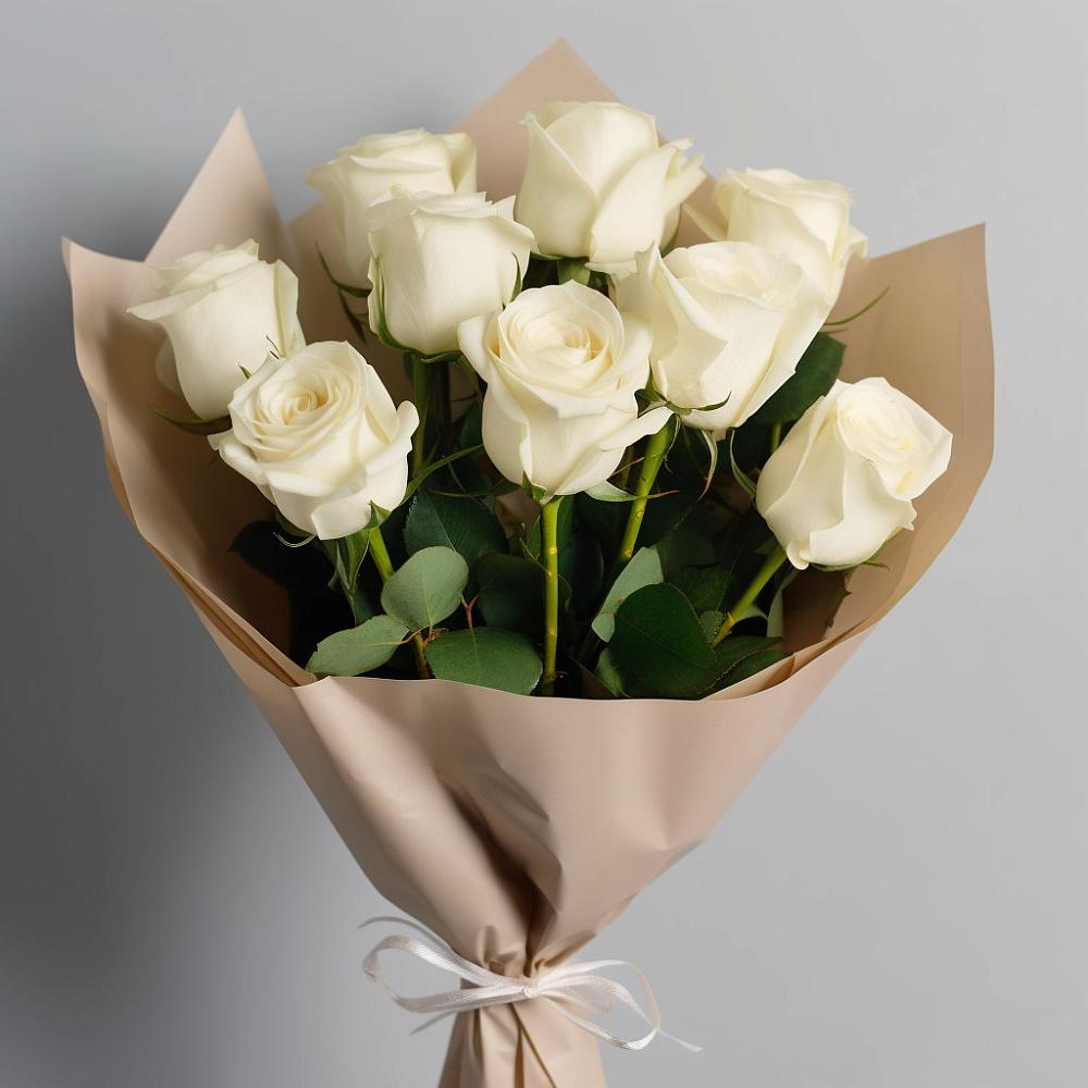 Букет 9 Белых роз Эдлесс Лав в Сосны