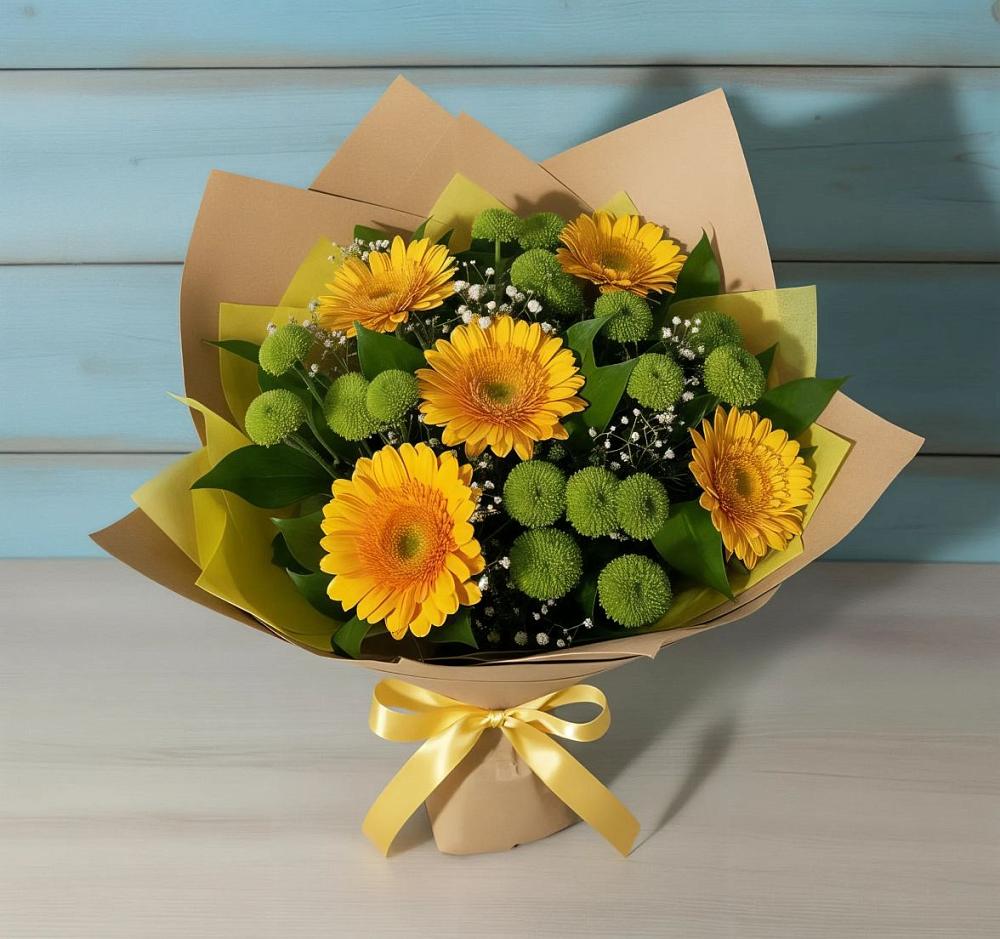 Букет цветов из: Герберы и Хризантемы в Сосны