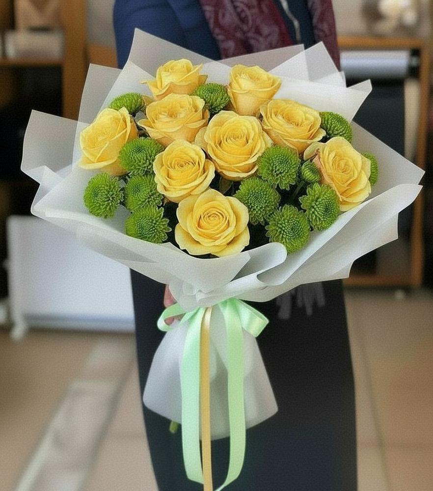 Букет цветов из: Хризантемы и Розы в Сосны