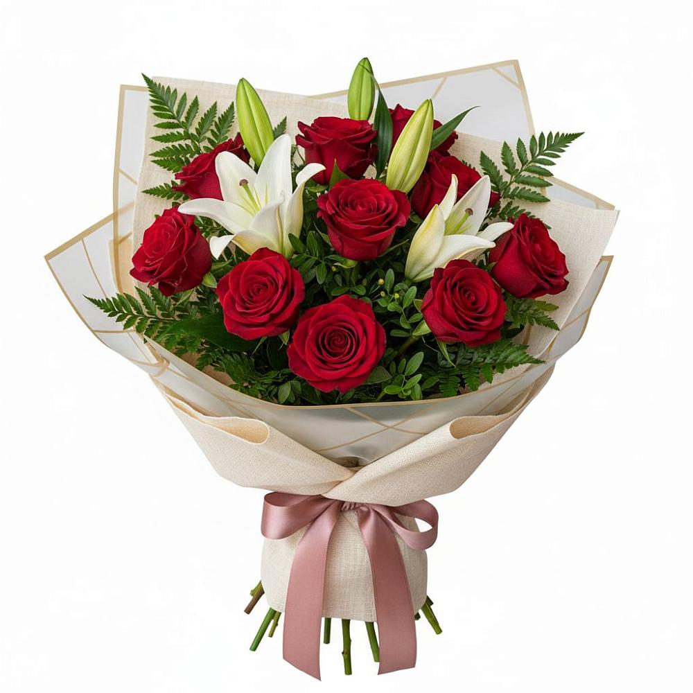 Букет цветов из: Лилии и Розы в Сосны