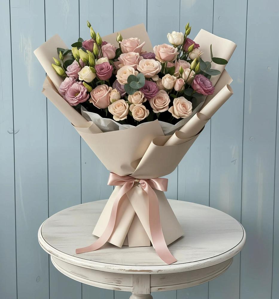 Букет цветов из: Розы и Лизиантусы в Сосны