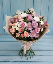 Букет цветов из:  Хризантемы, Розы и Альстромерии в Сосны