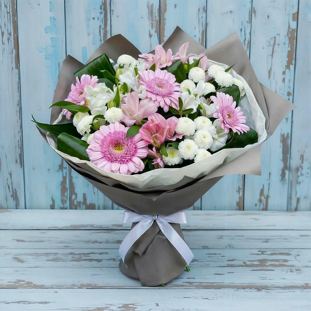 Букет цветов из: Герберы, Альстромерии и Хризантемы в Сосны