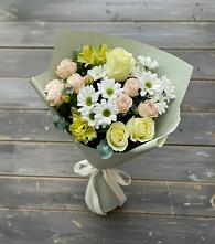 Букет цветов из:  Альстромерии, Розы и Хризантемы в Сосны