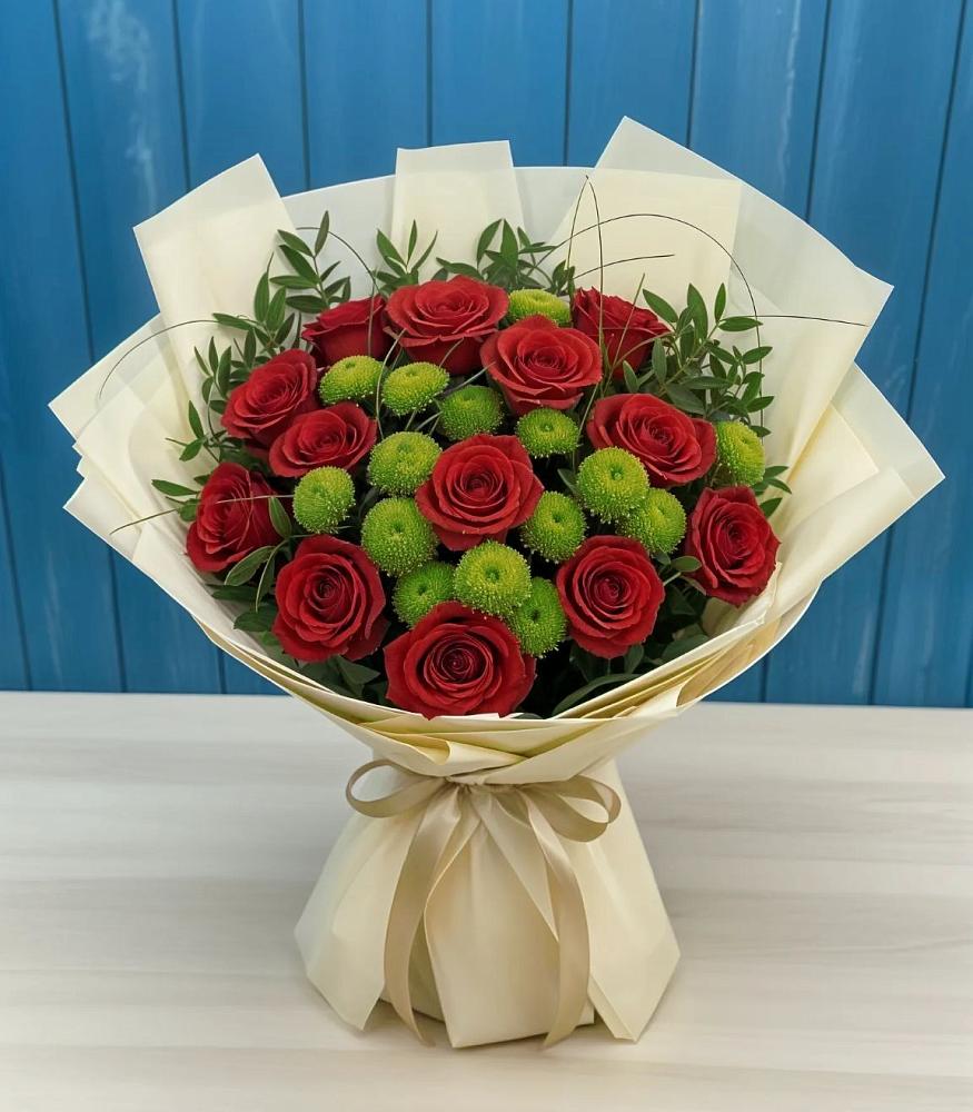 Букет цветов из: Розы и Хризантемы в Сосны